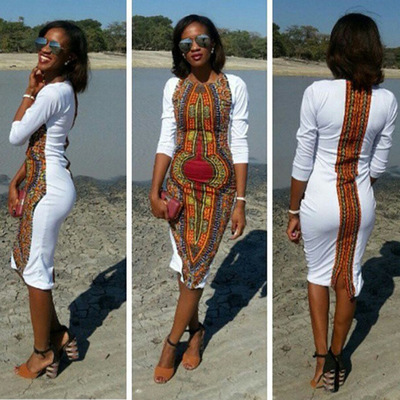 white and african print dress