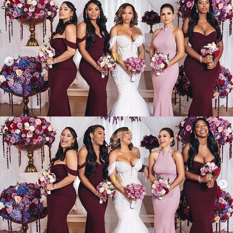 

2020 Classic Off The Shoulder Burgundy Bridesmaid Dresses Mermaid Plain Satin Maid Of Honor Wedding Guest Gown Custom Made Prom Dress