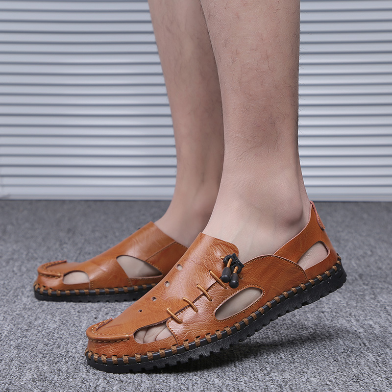 

2020 sandals men casual slides breathable water mens sandals summer outdoor strap striped platform shoes men big size 48, Black