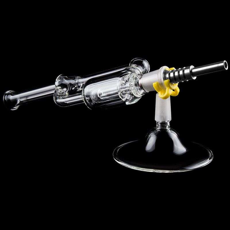 

GB007 Hookah Glass Bong Bubbler Pipe Double Recycler Perc 14mm Quartz Ceramic Nail About 26.5cm Height Smoking Pipes