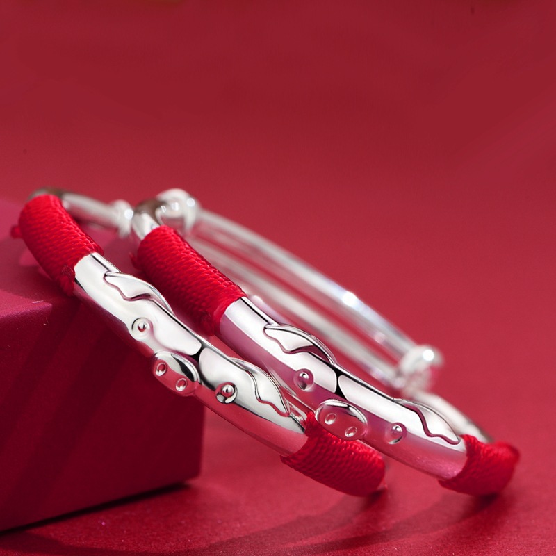 

Baby bracelet full 999 sterling silver bells red string bracelet gold pig baby pig in children longevity lock bracelet children hot selling