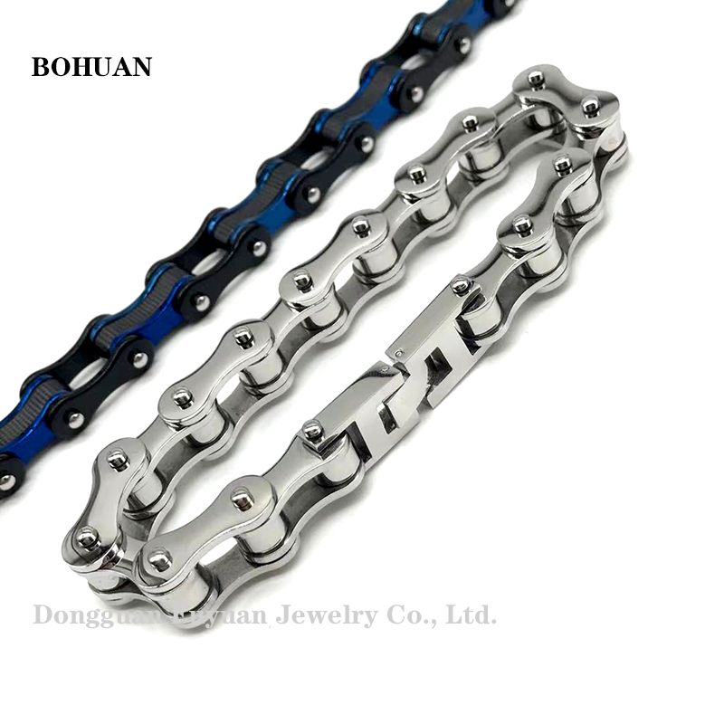 

Stylish blue stainless steel men's bracelet, punk bicycle bracelet, motorcycle bracelet men's jewelry gift