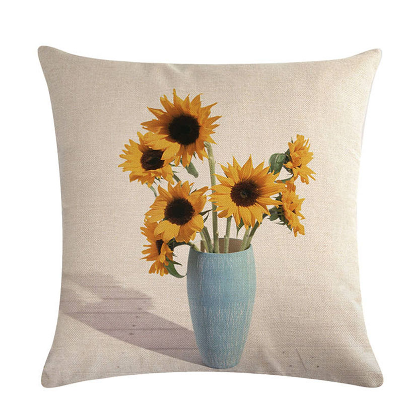

New Hand Painted Sunflowers Cushion Covers Linen Microfiber Floral Print Pillow Case Decorative Throw Pillows For Sofa Couch, Style 5