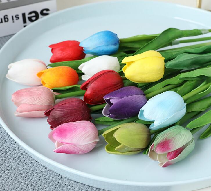 

Latex Tulips Artificial PU Flower bouquet Real touch flowers For Home decoration Wedding Decorative Flowers 15 Colors Option GB1029