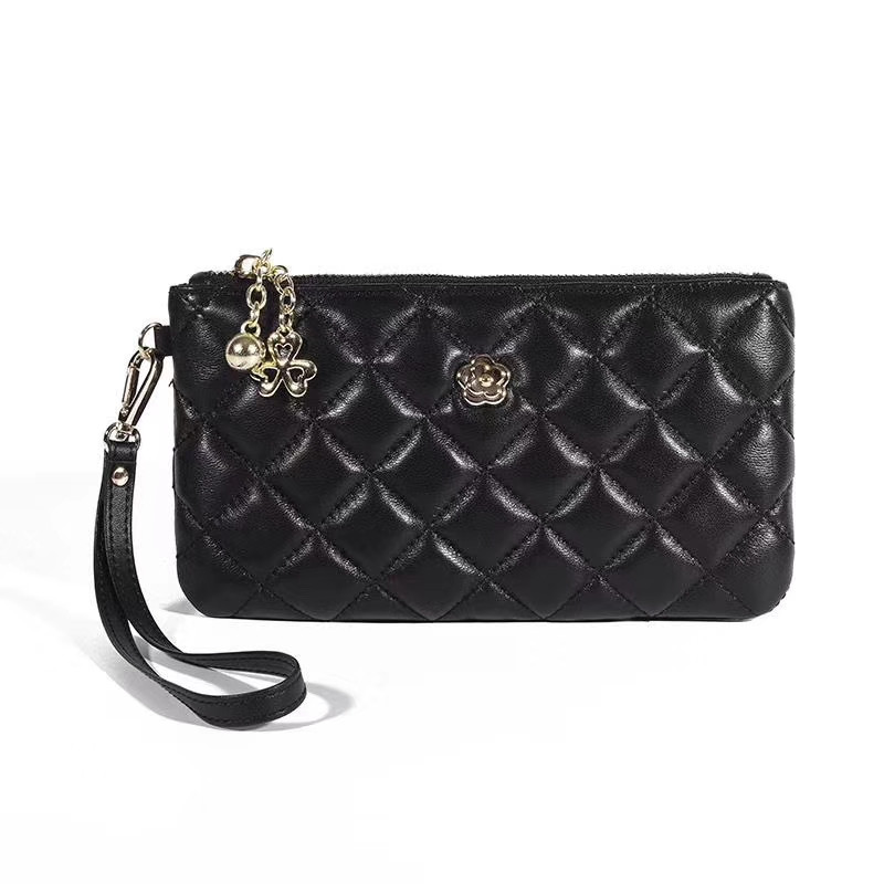 

Fashion women camellia genuine leather wallet zipper design wallets bolsas femininas high quality sheepskin leather zero purse, Blue