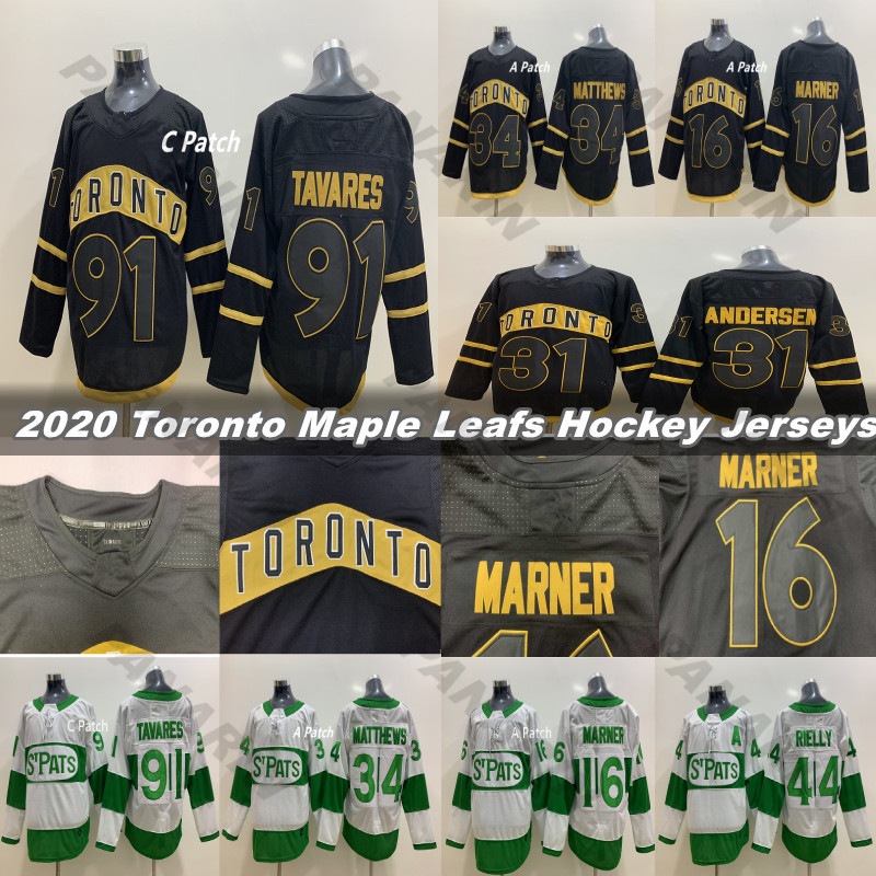 

2020 Toronto St. Pats and Black Toronto Maple Leafs Jersey 91 Tavares 34 Matthew 16 Marner 44 morgan rielly 31 Andersen hockey jerseys, Black;red
