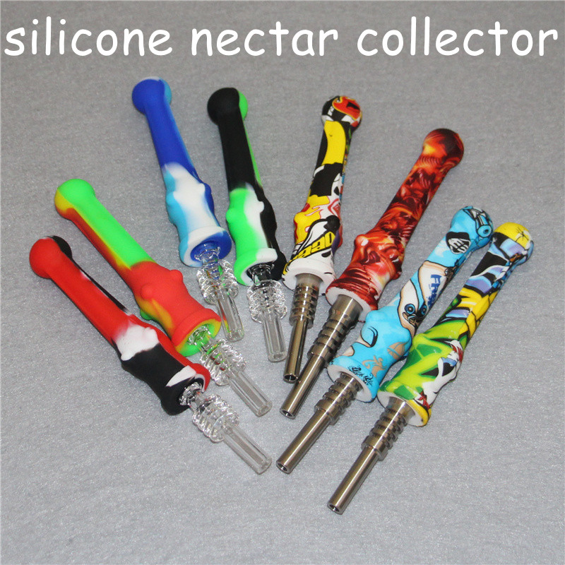 

Dab Straw Nectar Collector Kits With 100% 14mm Gr2 Titanium Tips hookahs Dabber Tool Food Grade Straws Silicon Nector Collectors Pipe