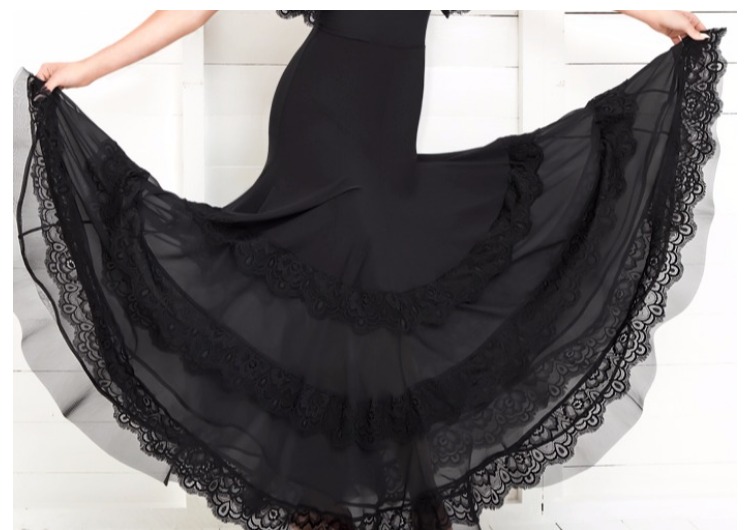 

Hot Latin Salsa Tango Rumba Cha Cha Waltz Ballroom Dance Skirt Sexy Lace Stage Performance Practice Competition Dance Costume, Black