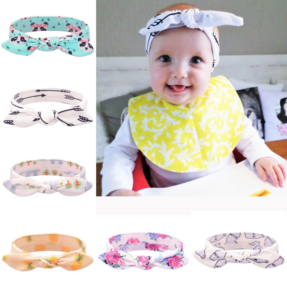 

2017 New bunny ear knot Baby Girl Bohemia Headbands Floral Print Fashion Hair band Kids Elastic Headwear