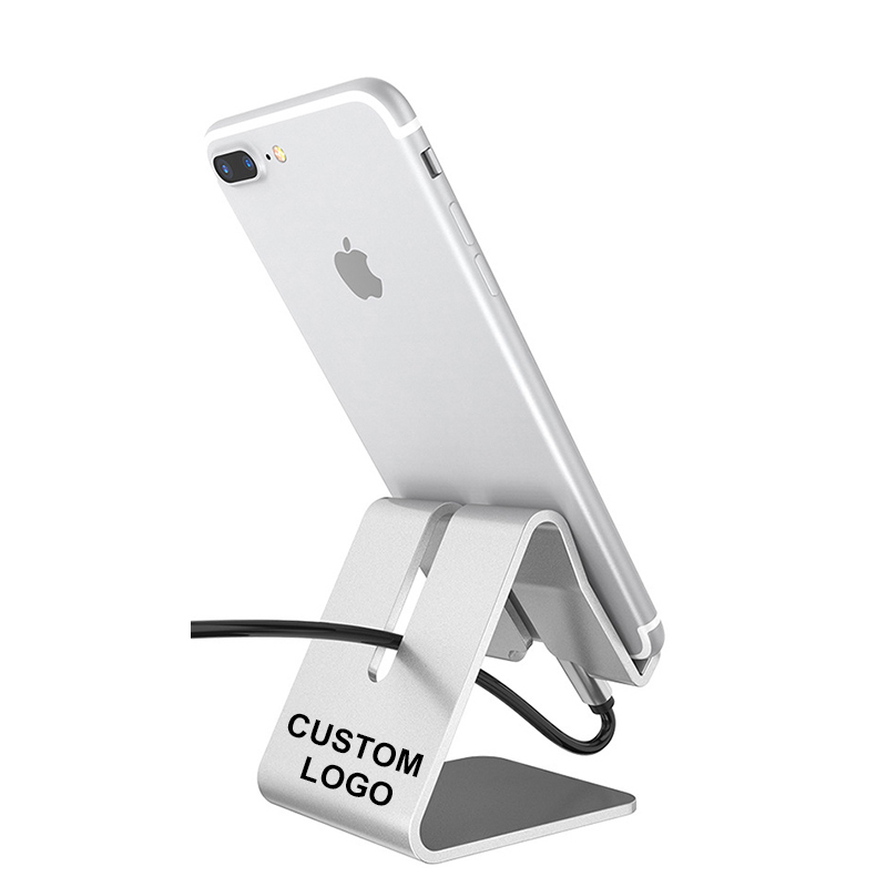 

Promotional Custom Your Own Logo Metal Aluminium Alloy Phone Holder Charging Stand Desktop Stand For iPhone 12 Mini Pro Max, Black