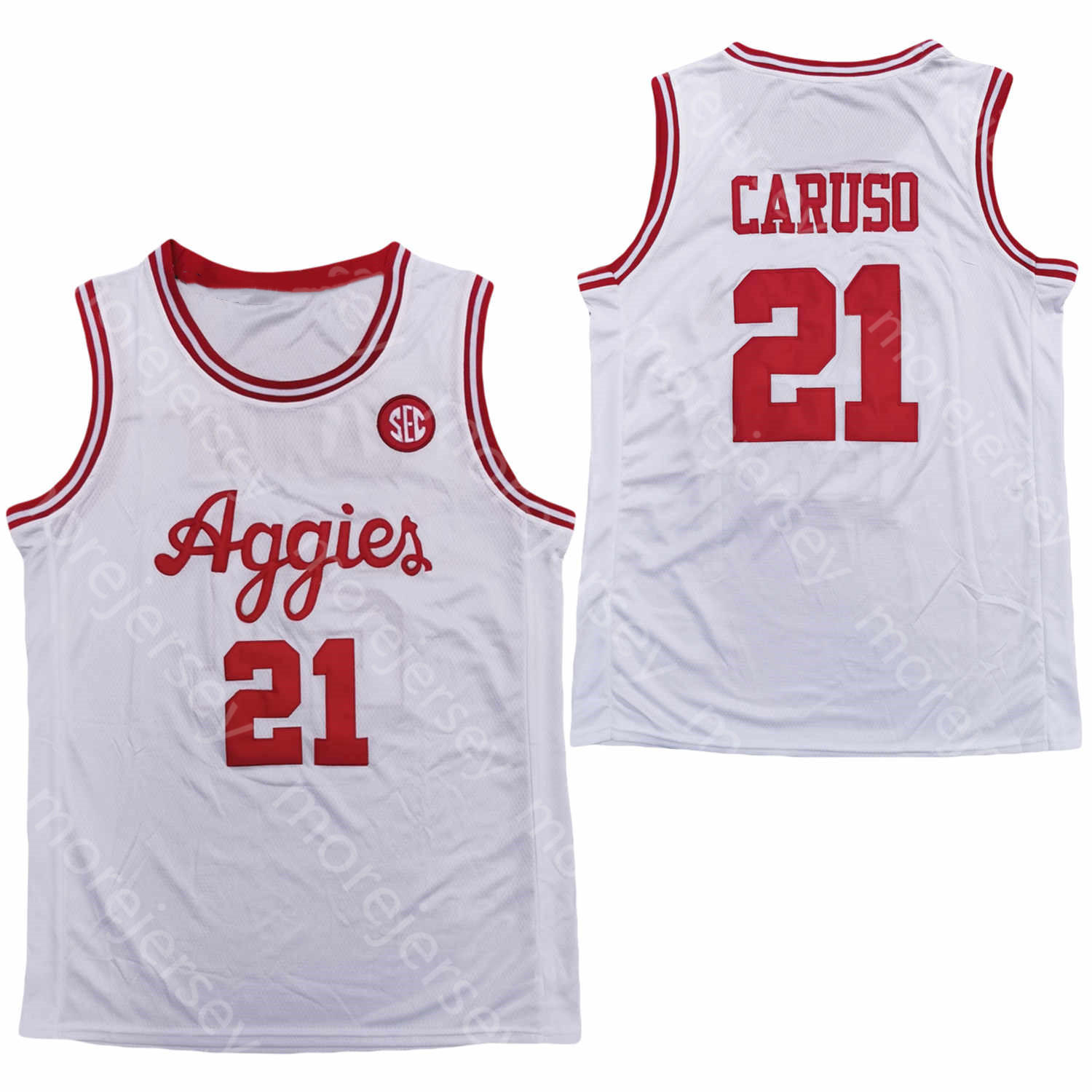 

2020 Texas A&M Aggies Basketball Jersey NCAA College 21 Alex Caruso White All Stitched And Embroidery Size S-3XL, As pic