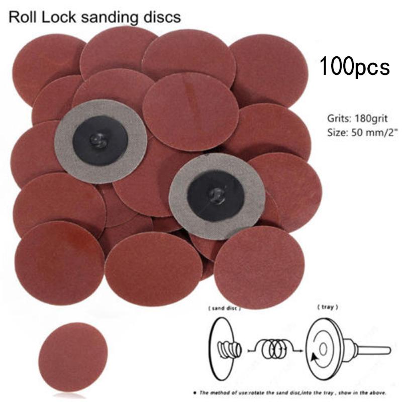 

25/50/100 Pieces 2 Inches Sandpaper R-Type Hook Loop 180 Grit Roll Lock Sanding Disc Sand Papers Abrasive Pads