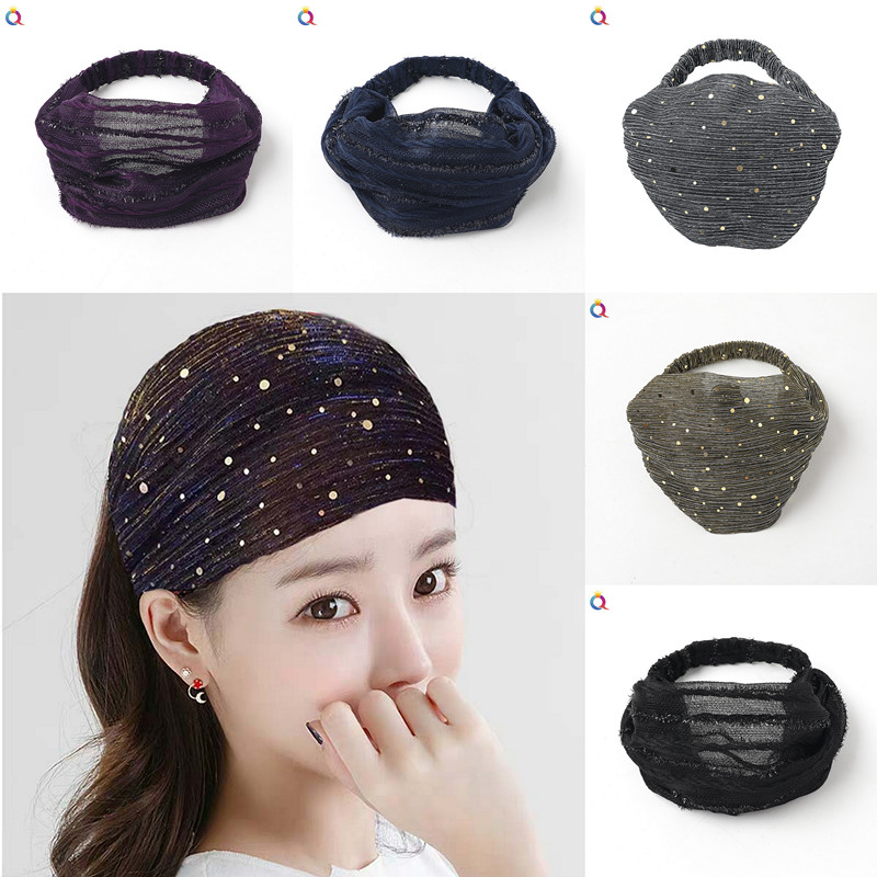 12 Colors Wide Headband Dot Sequins Bohemia Hair Band Accessory Lady Girl Fashion For Women Elastic Ins Hair