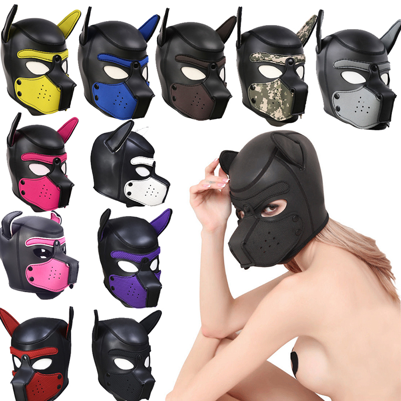 Party Masks Pup Puppy Play Dog Hood Mask Padded Latex Rubber Role Play Cosplay Full Head+Ears Halloween Mask Sex Toy For Couples-image-518511696