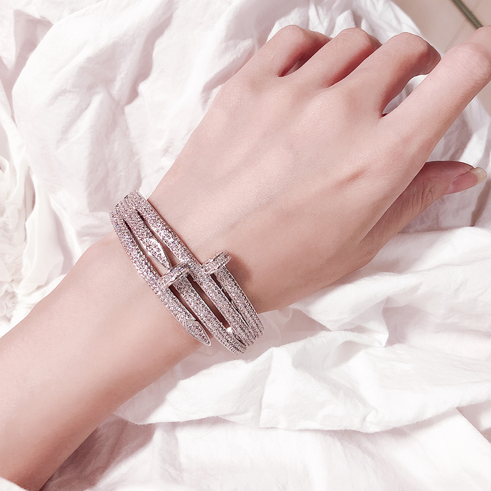 

Hot brands screw Full drill nails Bracelet Gold Bracelets Women Bangles Punk for Best gift luxurious Superior quality jewelry Doub