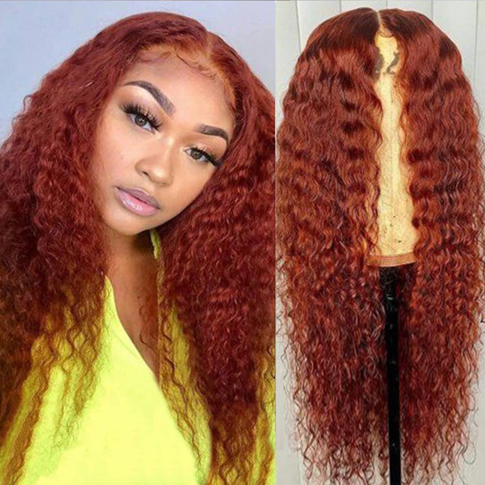 

Ishow Brazilian 613 Blonde Deep Wave T Part Lace Wig 99J Orange Ginger Ombre Color Remy Human Hair Wigs for Women 8-26inch All Ages Pre Plucked, Brazilian hair