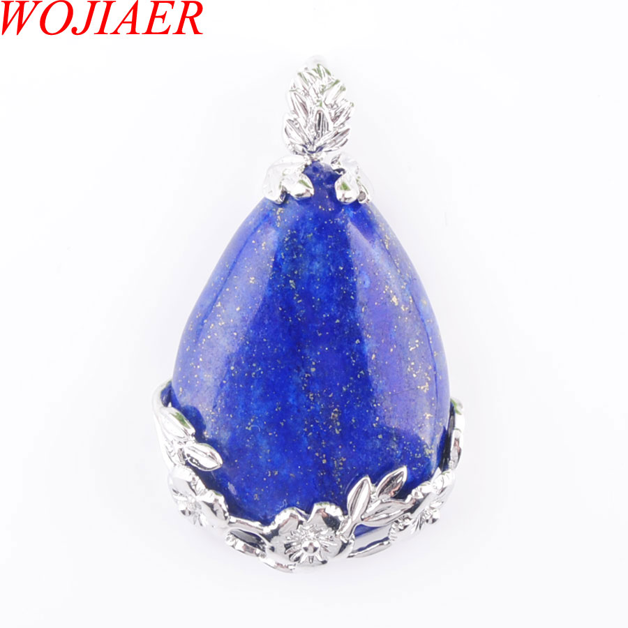 WOJIAER Tear Water Drop Love Natural Lapis Lazuli Gem Stone Pendant Necklace Reiki Bead Women Jewelry N3473-image-748426186
