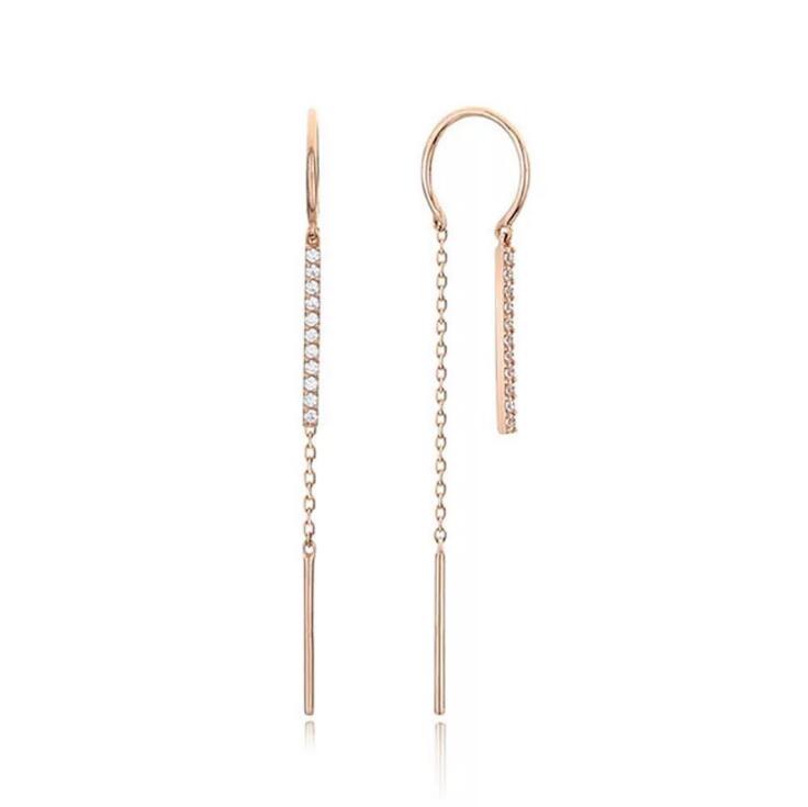 

Women 925 Sterling Silver Slim Stick with CZ Stones Inlay Dangle Earring Slender Bar Tassel Earring For OL Drop Earring Cubic Zirconias