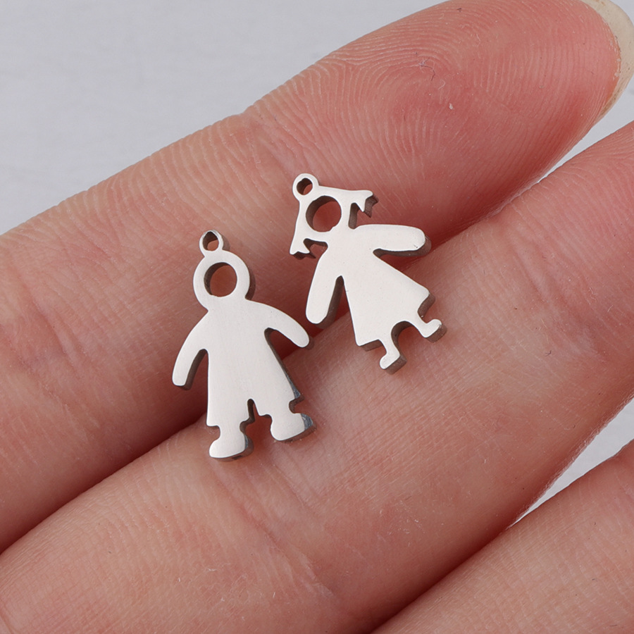 

100% Stainless Steel Boy Girl Charm For Jewelry Making Family Jewelry Mirror Polished Wholesale 20pcs