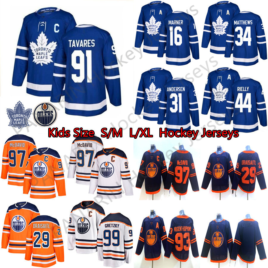 

2019-2020 KidsYouth Jersey Toronto Maple Leafs 91 Tavares 34 Matthew Emondton Oilers 97 Connor McDavid 29 Leon Draisaitl Hockey Jerseys, Blue
