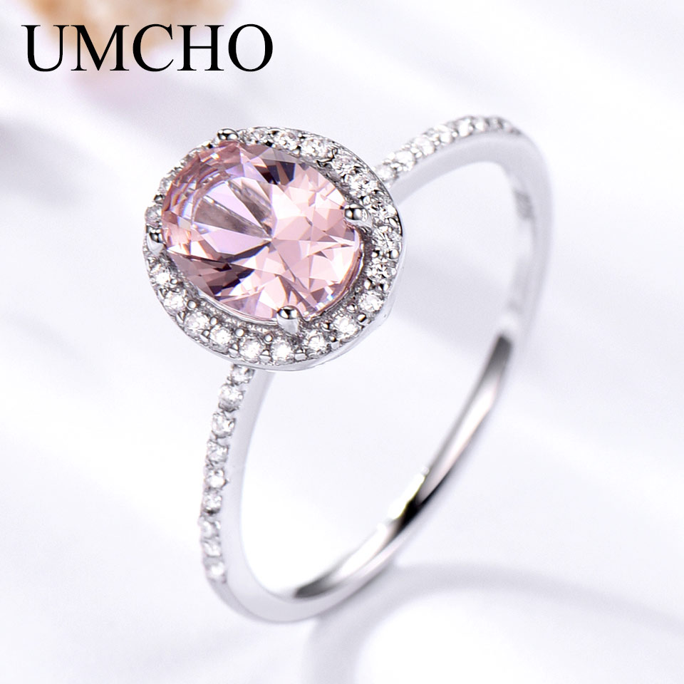 

UMCHO 925 Sterling Silver Ring Oval Classic Pink Morganite Rings For Women Engagement Gemstone Wedding Band Fine Jewelry Gift, Slivery;golden