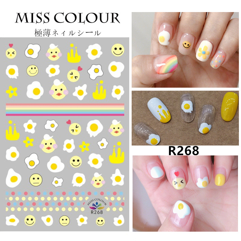 

ins Little Red Book Fried Egg Hyuna Style Nail Stickers Pouch Egg Nail Decals Net Red