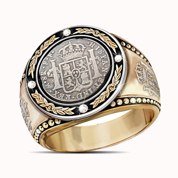 

Unique Men's Two Tone 18K Gold Plating Diamond Ring El Cazador Symbol Fashion Ring Punk Jewelry Gifts For Men Size 7-13, Silver