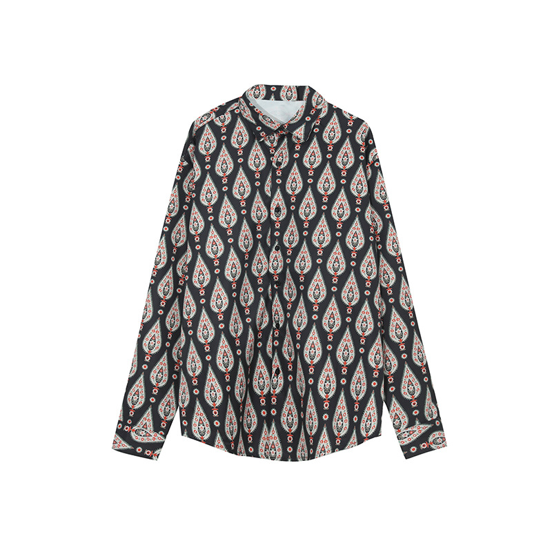 

New Male Japan Korea Streetwear Fashion Loose Shirts Men Vintage Print Casual Long Sleeve Shirt, Beige