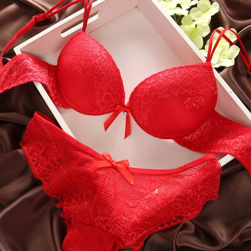 

Bras Sets Women Lace Sexy Lingerie Push Up Bra Panty Set Cotton Embroidery Underwear, Red