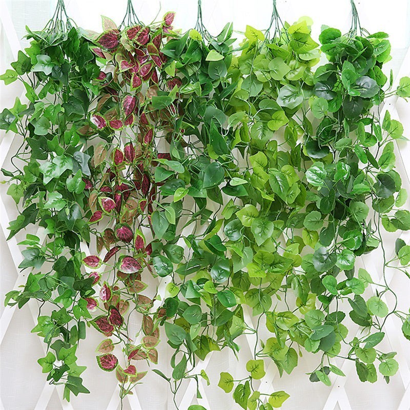 

110cm Artificial Green Plants Hanging Ivy Leaves Radish Seaweed Grape Fake Flowers Vine Home Garden Wall Party Decoration