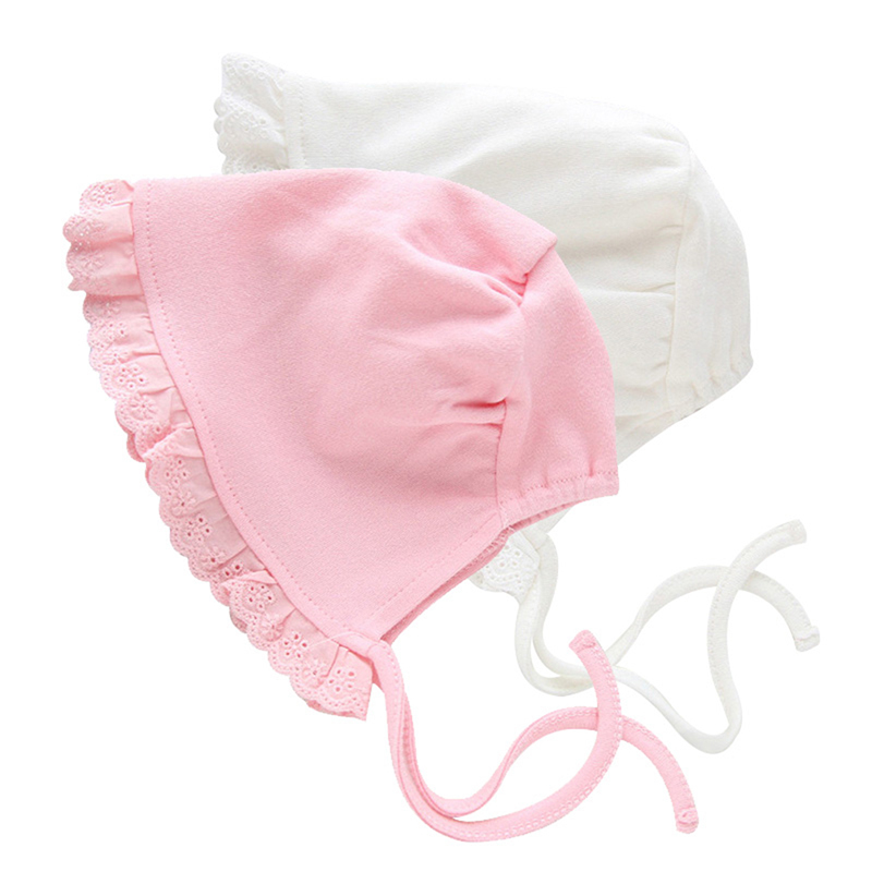 

Newborn Baby Lace Hat Cotton Sweet Princess Hat Spring Autumn Cute Newborn Girls Beanie Lace Up Tire Baby Girls Clothing, White