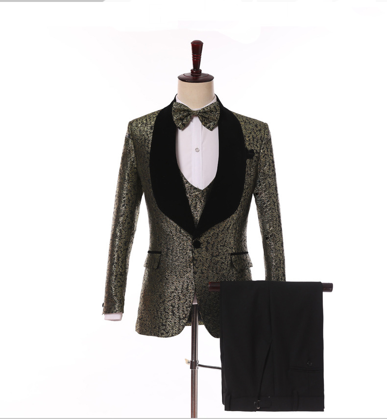 

Groom Tuxedos Groomsmen Shawl Lapel Custom Made Pattern Men Suits Wedding/Prom/Dinner Best Man Blazer ( Jacket+Pants+Vest+Tie ) M1428, Same as image
