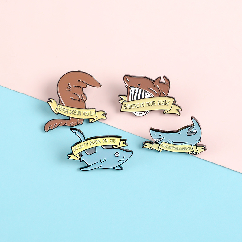 

Ocean Animal Enamel Pins Shark Fun Banner Lapel Pins Brooches Badges Denim Clothes Bags Pins Gift For Friends