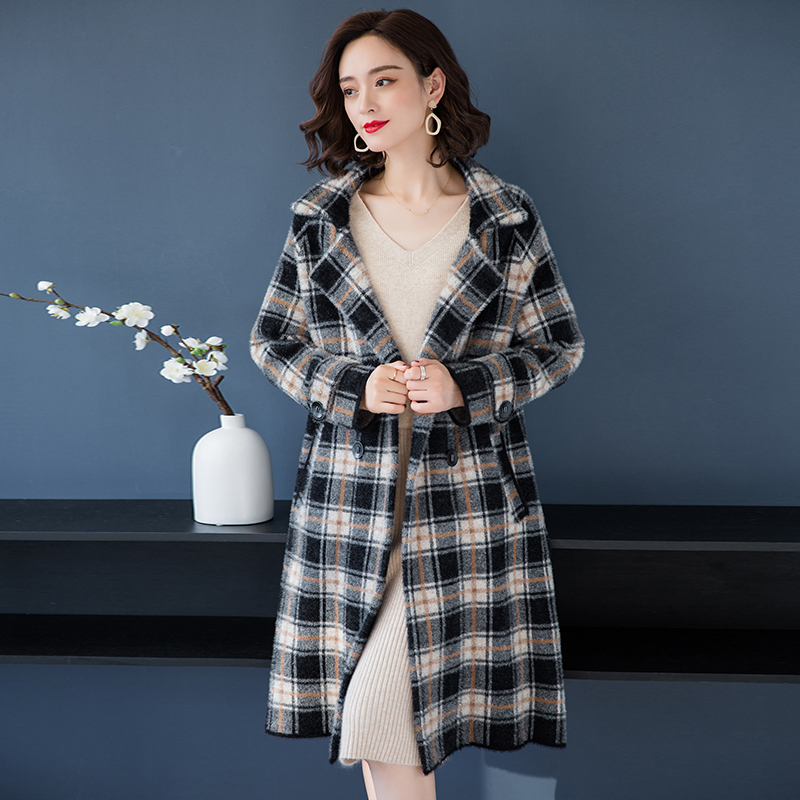 

Brand Coat Fall Winter Women Coat New Commuter Classic Lattice Lapel Thicken Warm Loose Wild Outerware Long Female, Orange plaid