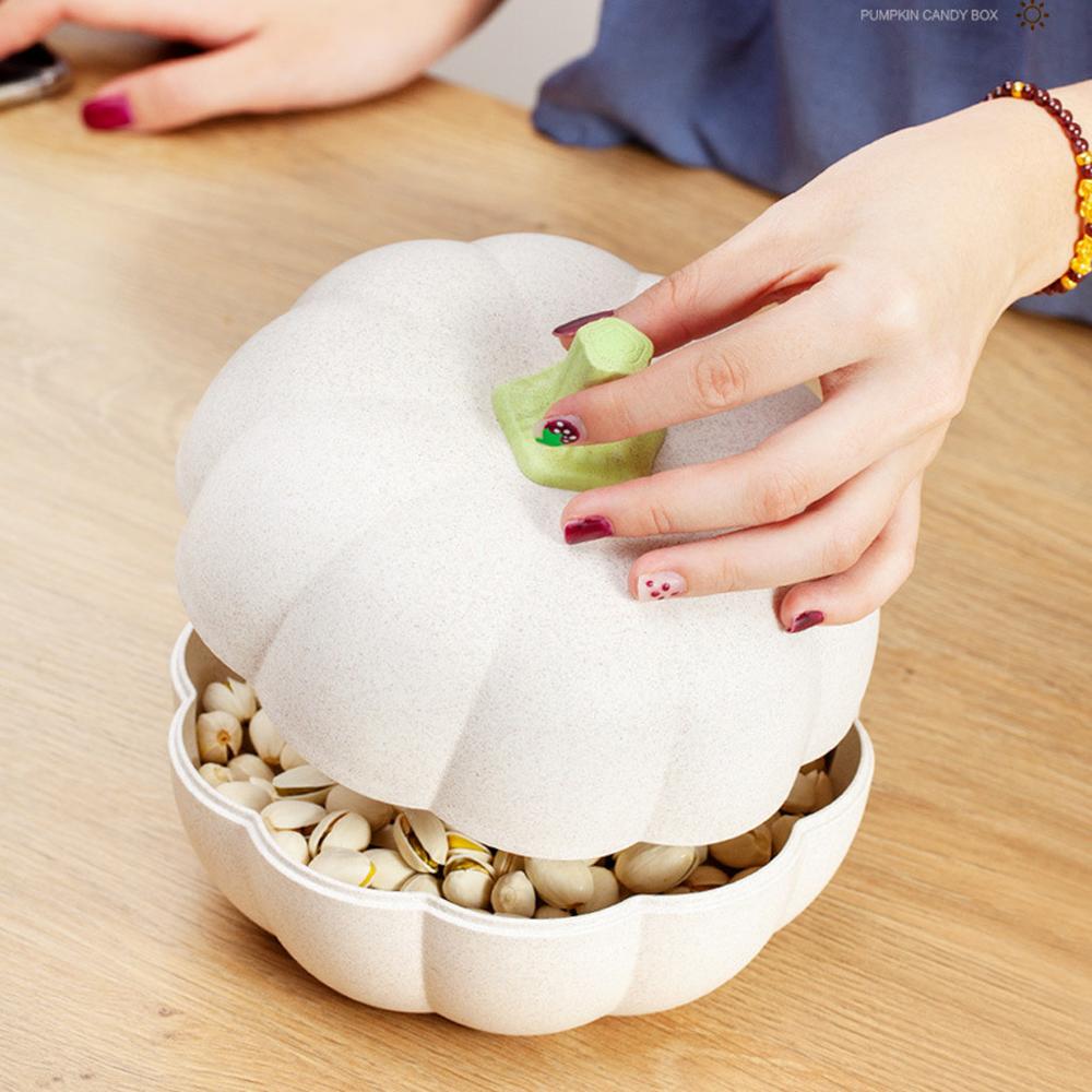 

Fashion Fruit Plate tray Pumpkin Candy Box Home Kitchen Gadgets Double Storage Box Candy Nuts Seeds Dry @25