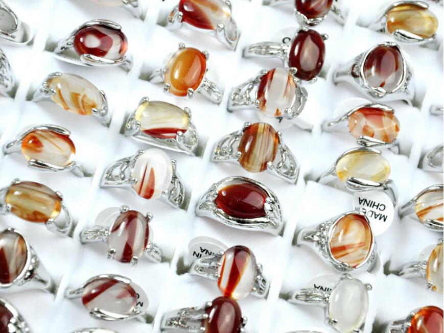 

Hot sale women alloy silvery Mosaic Natural amber Ring Mixed style Mixed Size 16-20 For Women and Man Party Gift Gemstone Ring