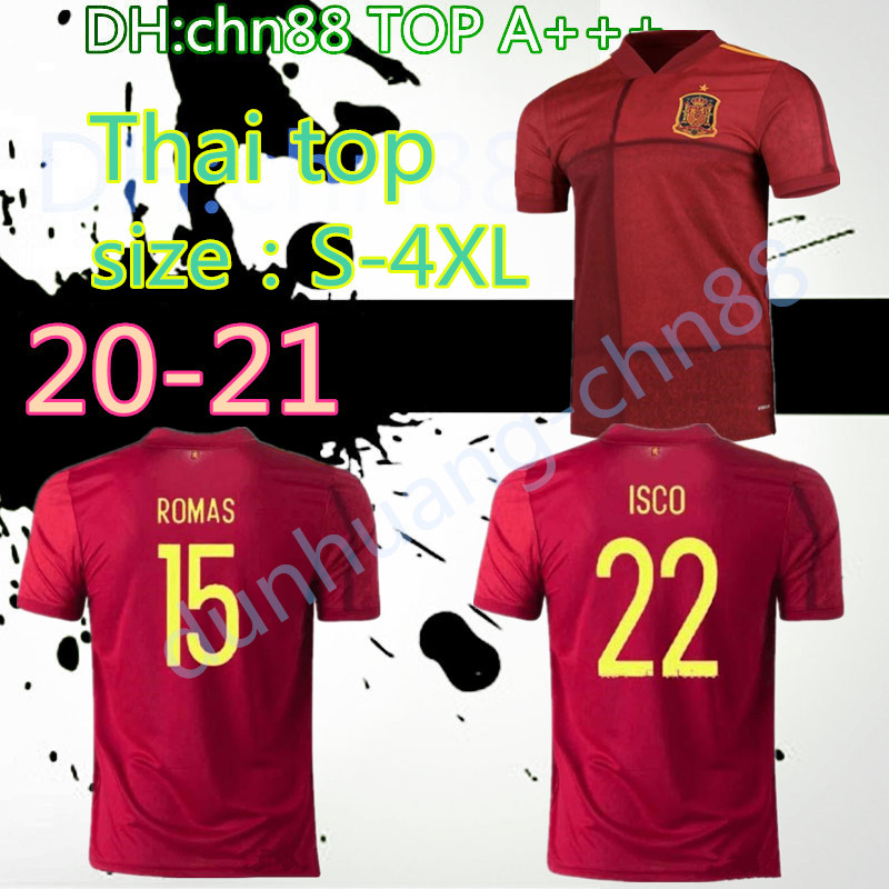 

size:S-4XL 2020 spain soccer jersey home red 20 21 Spain MORATA camiseta de fútbol SERGIO A.INIESTA koke ASENSIO SILVA isco football uniform, Image