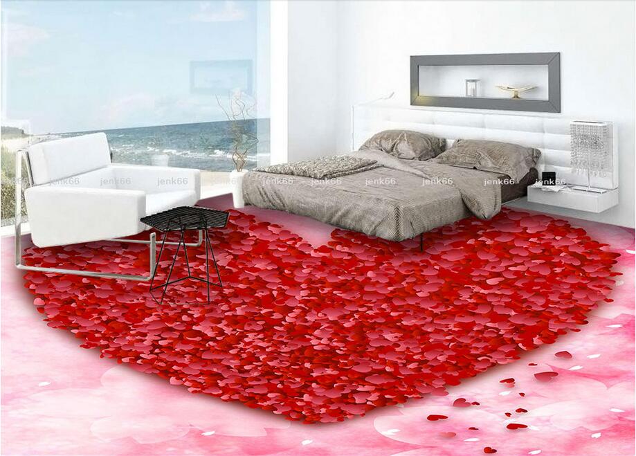 

WDBH 3d pvc flooring custom photo Romantic heart shaped red rose petals Waterproof Self-adhesive floor decor room wallpaper for walls 3 d, Customize