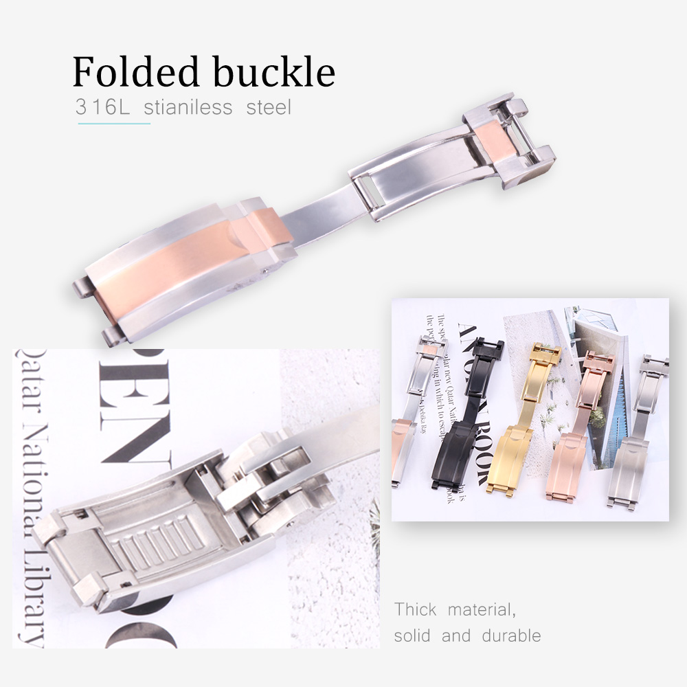 

16mm New Silver Gold Rosegold Deployment Clasp for Silicone Rubber Watch Straps Fold Buckle for Submarine Watch Glidelock+ Tools