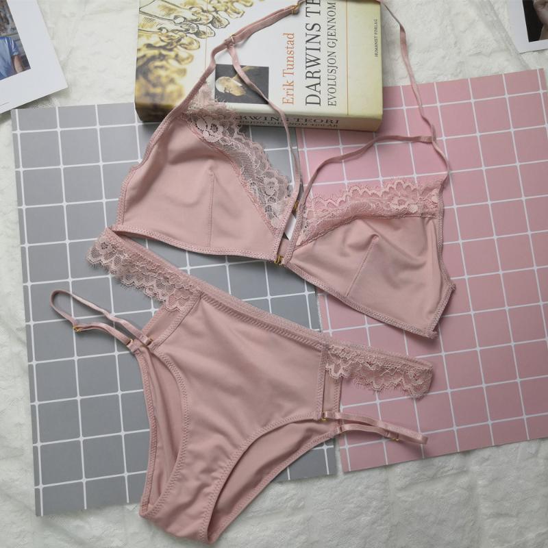 

Wriufred Ultra-thin underwireless underwear single-layer cup cover lingerie with panties sexy temptation without sponge bra set, Black