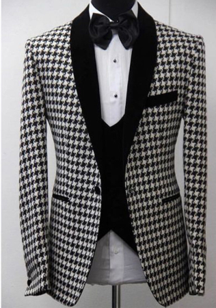 

Tailor Made Houndstooth Wedding Suits for Mens Groomsmen Prom Tuxedos Custom Man Blazer Set Jacket Vent with Black Pants, Same as image