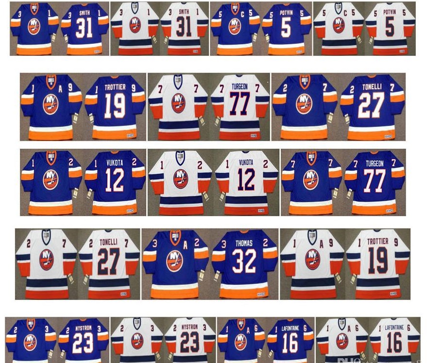 

Vintage New York Islanders Jerseys 12 CHRIS SIMON 77 PIERRE TURGEON 19 Bryan Trottier 27 JOHN TONELLI 32 STEVE THOMAS Smith CCM Retro Hockey, Colour 16