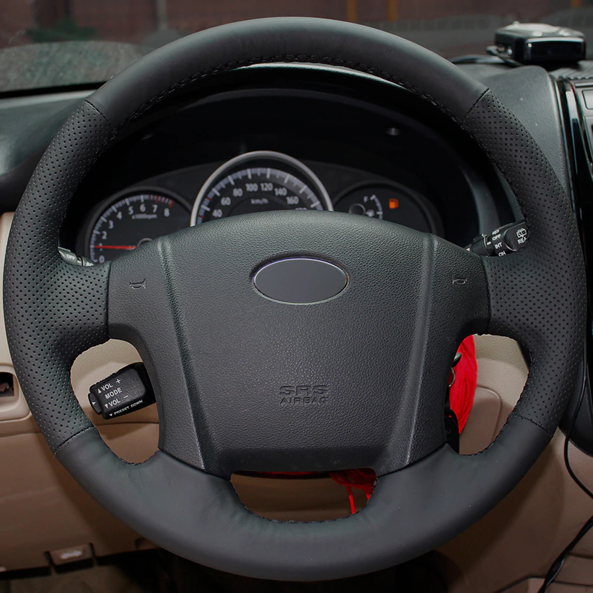 Black Natural Leather Car Steering Wheel Cover for Kia Sportage 2 2005-2010 2009 Sportage-image-441936874