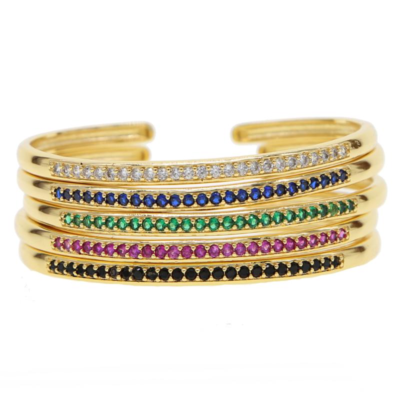

Link, Chain 1 Pcs Fashion Delicate Gold Filled Rainbow Color Stone Open Cuff CZ Bangle Bracelets For Women Girl Classics Wedding Jewelry