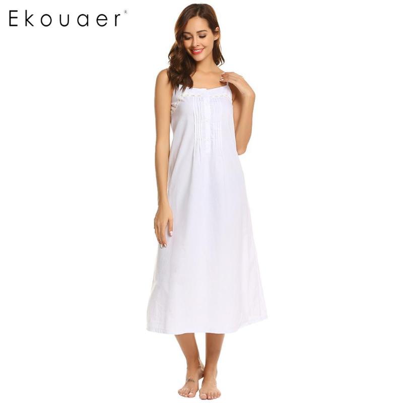 

Ekouaer Women Vintage Nightgowns Sleepshirts Casual Sleeveless Adjustable Button Lace Spaghetti Straps Nightwear Night Dress, Pink