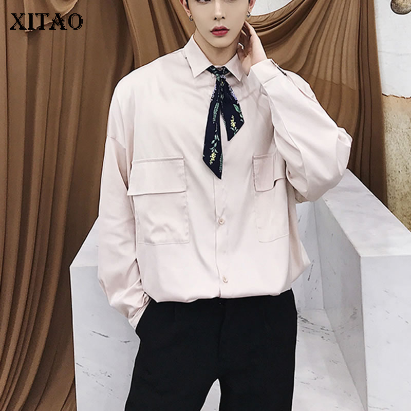 

XITAO Cravat Decoration Pocket Blouse Women Clothes 2020 Spring New Fashion Turn Down Collar Full Sleeve Shirt Top DMY3944, See picture dmy3944