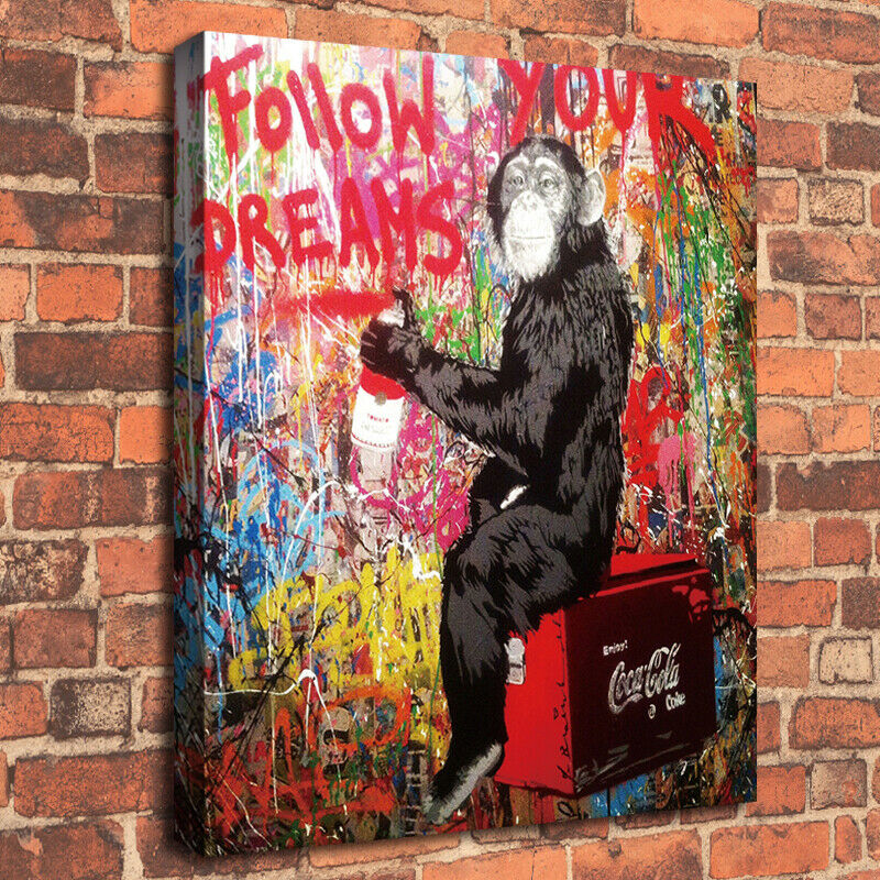 

Banksy Large Pop Oil Paint Animal Monkey Follow Your Dreams Art Painting Home Decor Oil Painting on Canvas Wall Art Canvas Pictures 190915