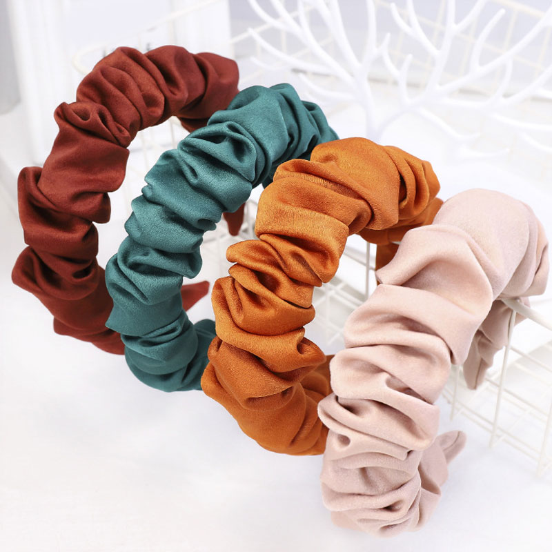 

Solid Color Satin Ruched Headbands Elegant Women Ruching 4cm Wide Hairbands Daily LifeFashion Girl's Headwrap Soft Headbands