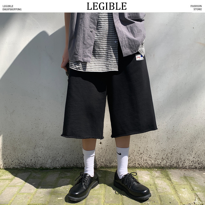 

LEGIBLE Summer Japanese Pants Men Casual Loose Streetwear Solid Harem Pants Male Hip Hop Korean Calf-Length, Black