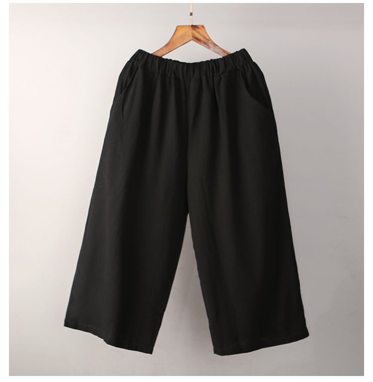 

Deep Black With Embroidery Harlan Elastic Waist Big Yards Long Leisure Trousers